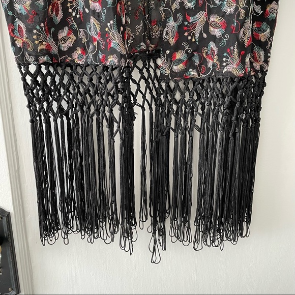 Fringed Floral-Embroidered Kimono - Picture 7 of 10